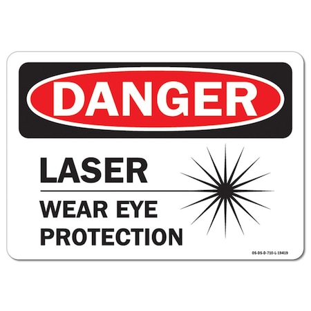 OSHA Danger Decal, Laser Wear Eye Protection, 24in X 18in Decal